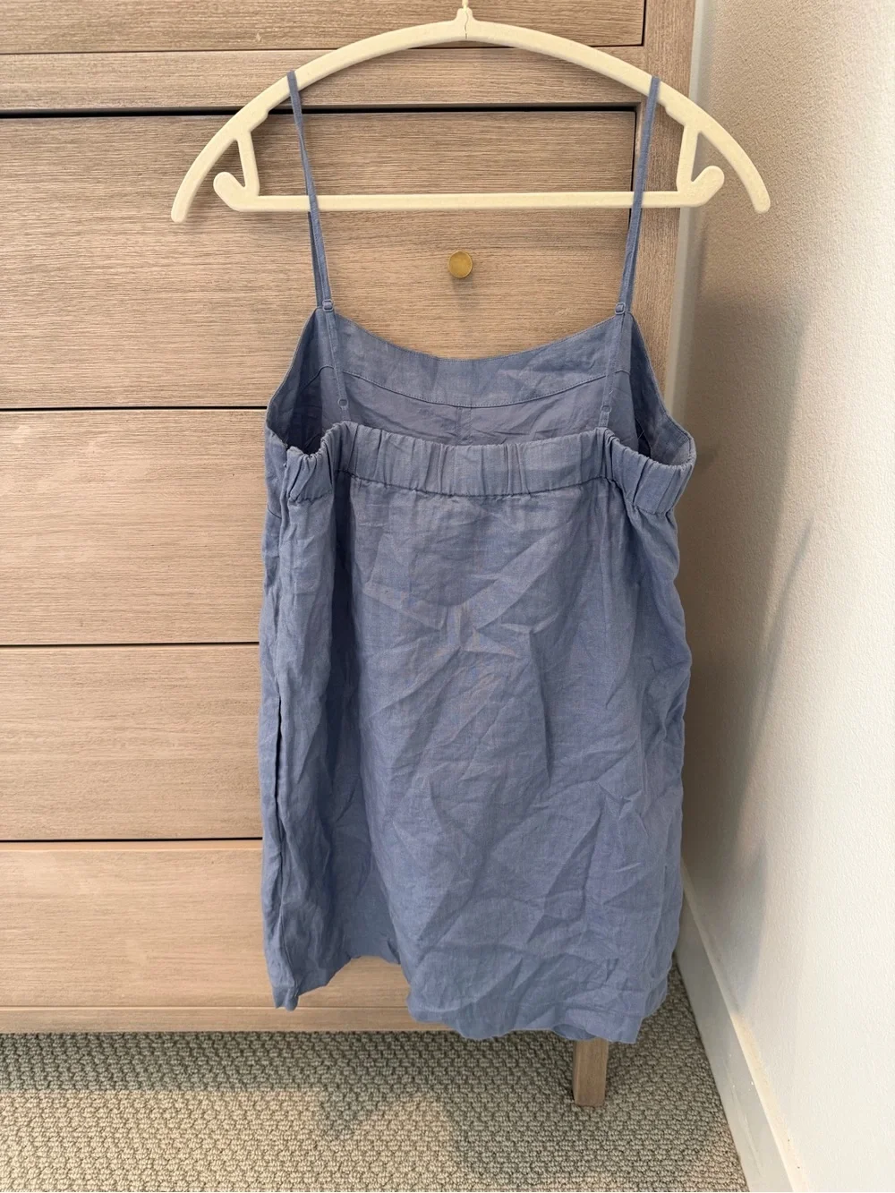 Quince Slate Blue Linen Spaghetti Strap Romper